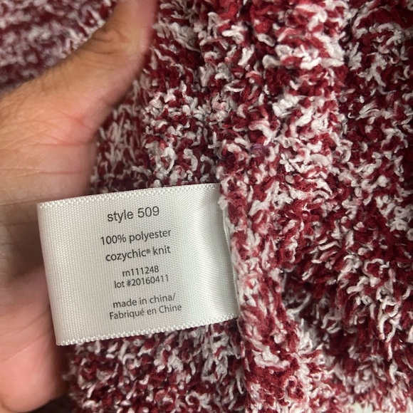 Barefoot Dreams Cozy Chic Red White Speckled Long Belted  Robe 509 - Picture 7 of 10